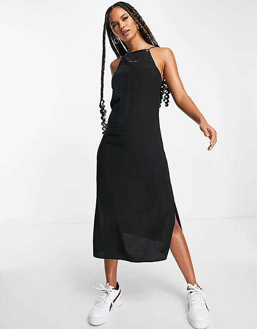 Calvin Klein Jeans halter thin strap maxi slip dress in black