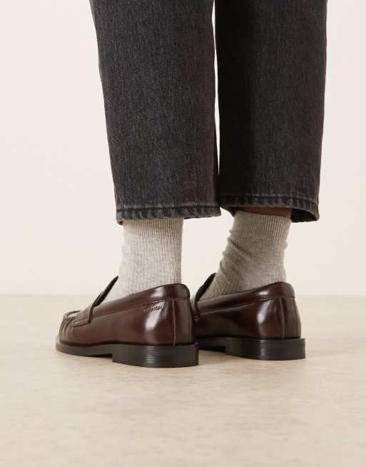 Calvin Klein Jeans hardware leather round loafers in burgundy , 4 of 4