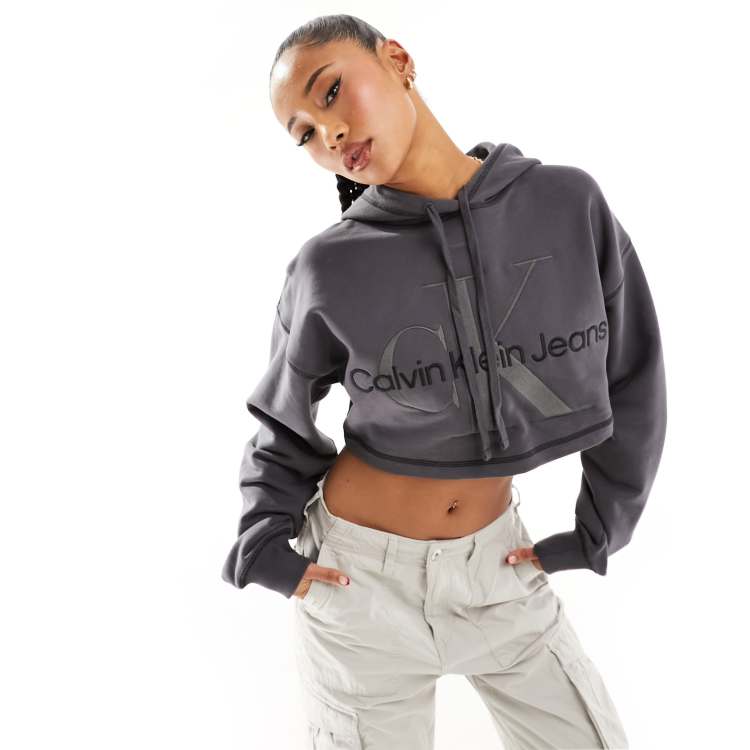 Calvin klein black cropped hoodie best sale