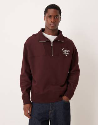 Calvin Klein Jeans Est.1978 Half-zip High-neck Sweatshirt In Burgundy