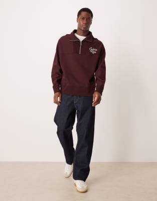 Calvin Klein Jeans Est.1978 Half-zip High-neck Sweatshirt In Burgundy