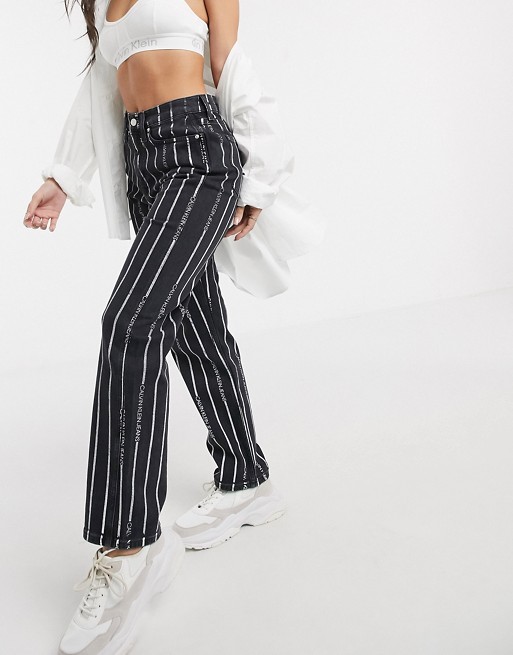 Calvin Klein Jeans high rise authentic straight leg jean in black pinstripe logo