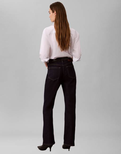 Calvin Klein Jeans high rise bootcut jeans in dark wash blue, 3 of 4