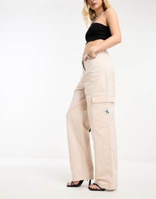 Calvin Klein Jeans high rise corduroy trousers in beige-Neutral