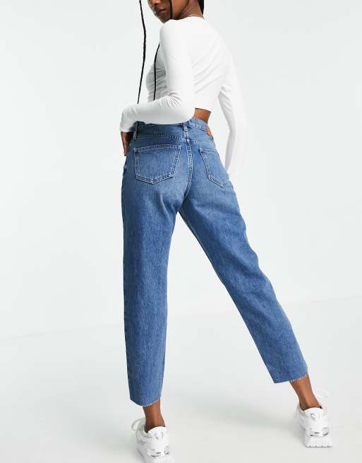 Calvin Klein Jeans high rise raw hem mom jean in mid wash