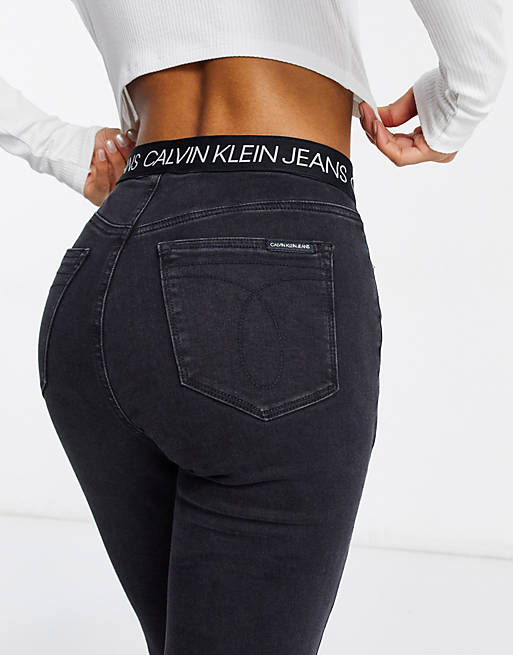 Calvin Klein Jeans high rise skinny jean with zip in black | ASOS