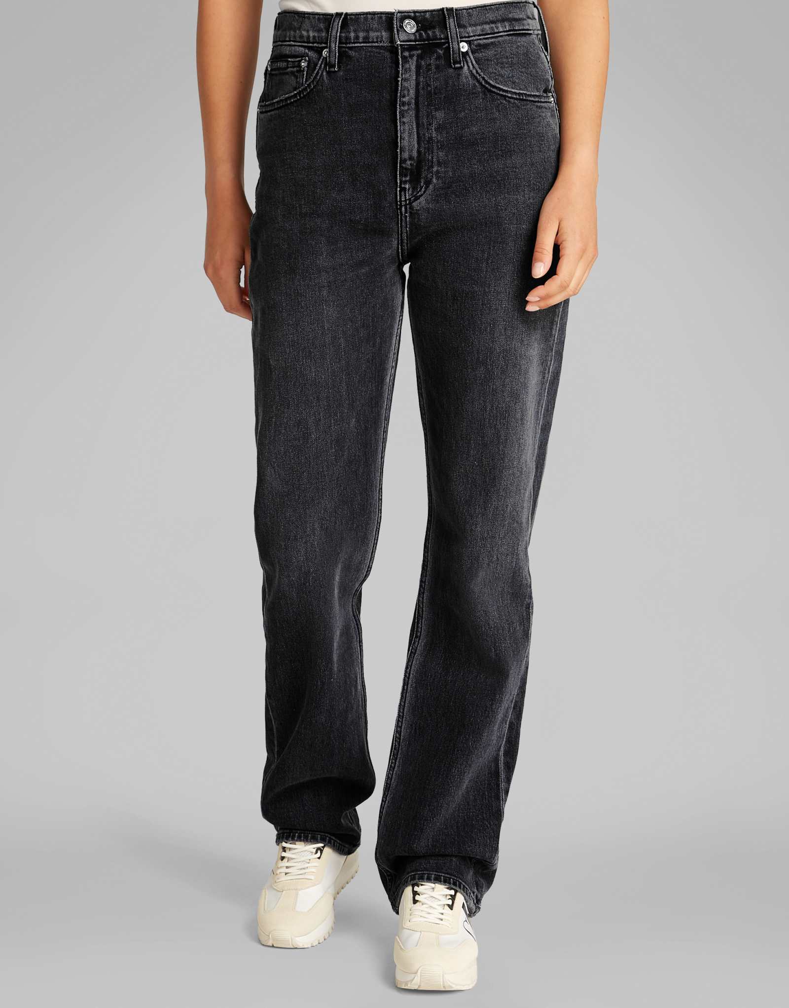 Прямые джинсы Calvin Klein Jeans с высокой посадкой, черные, постиранные