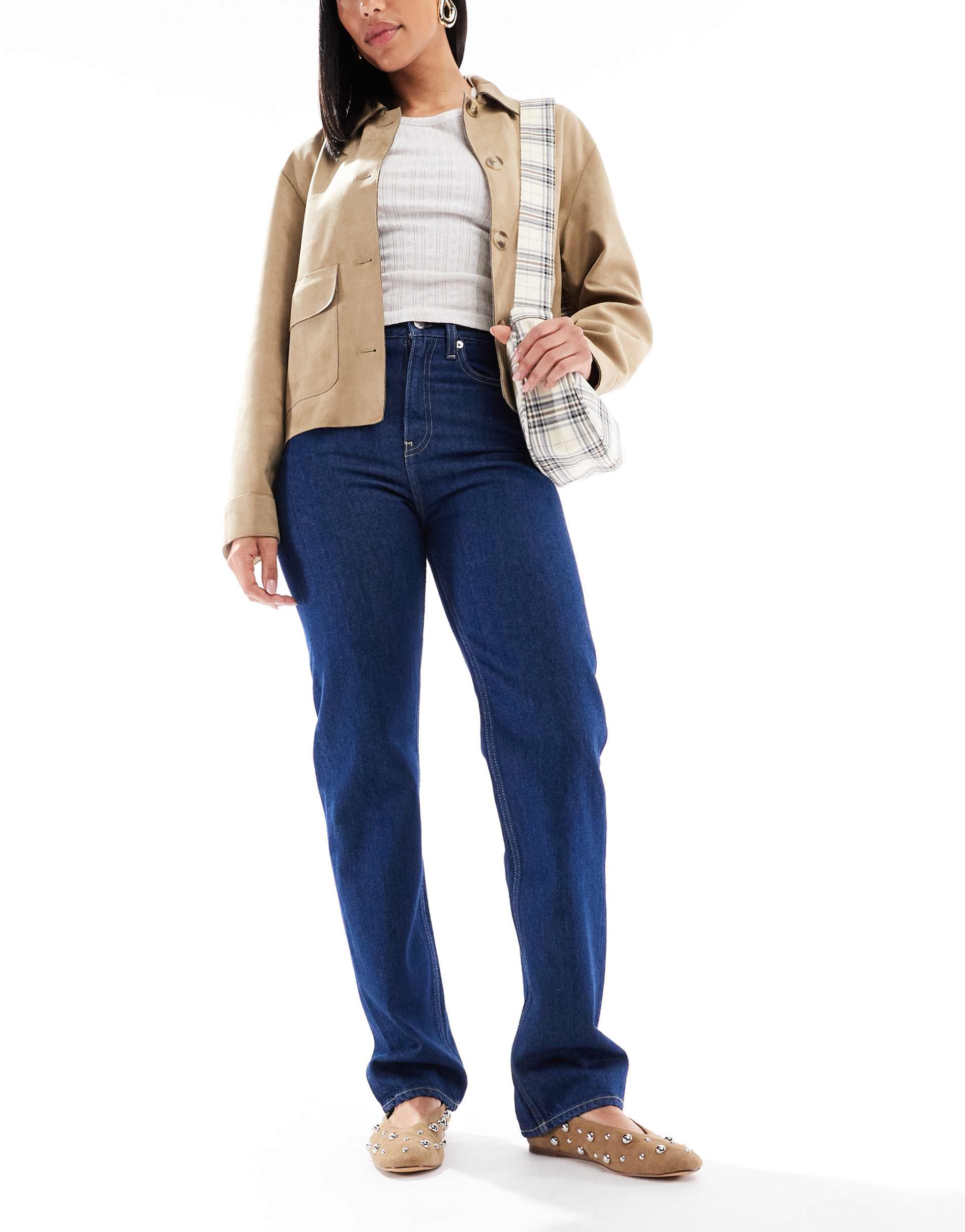 calvin klein jeans high rise straight jeans in dark denim rinse