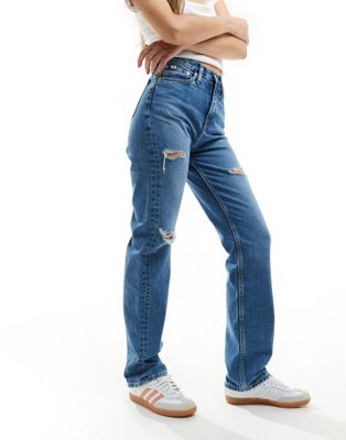 Calvin Klein Jeans high rise straight jeans in mid wash-Blue