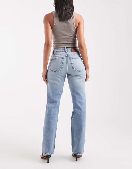 Calvin Klein Jeans high rise straight jeans with rip details in light wash blue, 2 of 5