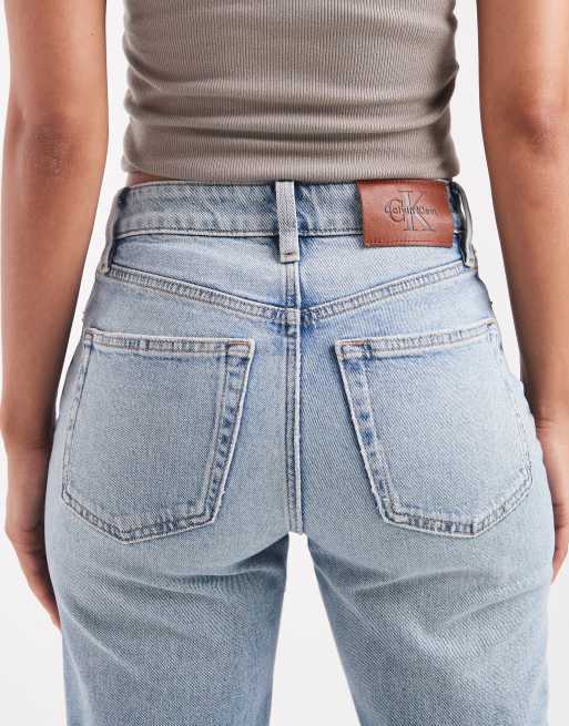 Calvin Klein Jeans high rise straight jeans with rip details in light wash blue, 5 of 5