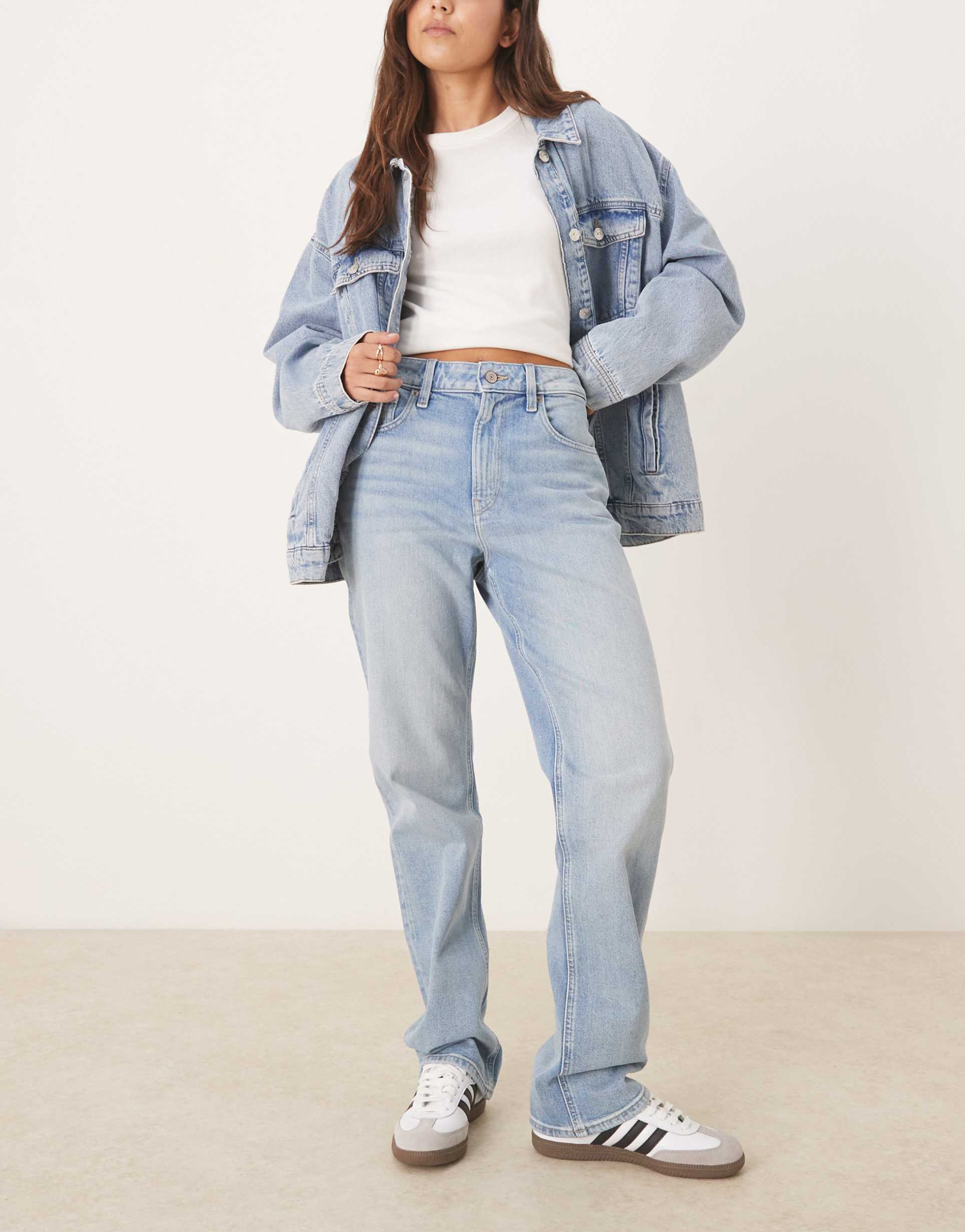 calvin klein jeans high rise straight leg jeans in blue wash