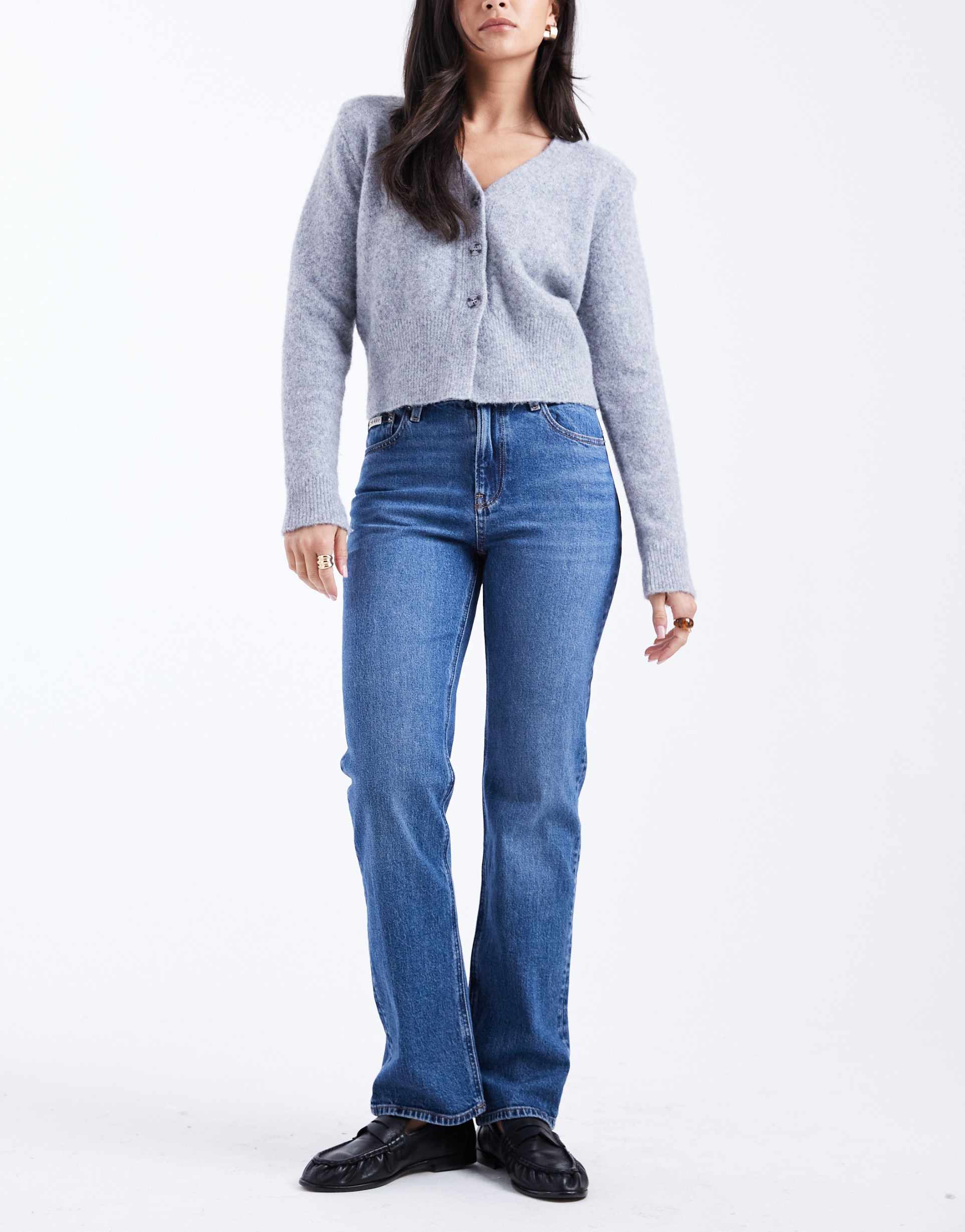 calvin klein jeans high rise straight leg jeans in mid wash blue