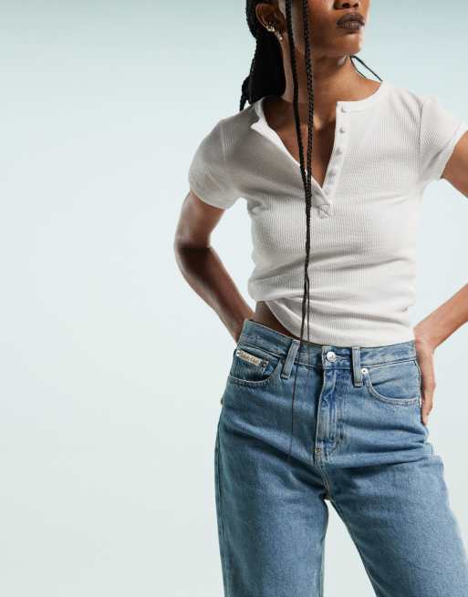 Calvin Klein Jeans high rise straight leg jeans in mid wash