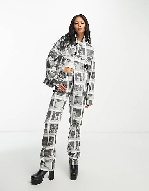 Calvin Klein Jeans high rise straight leg jeans in photo print (part of a  set) | ASOS