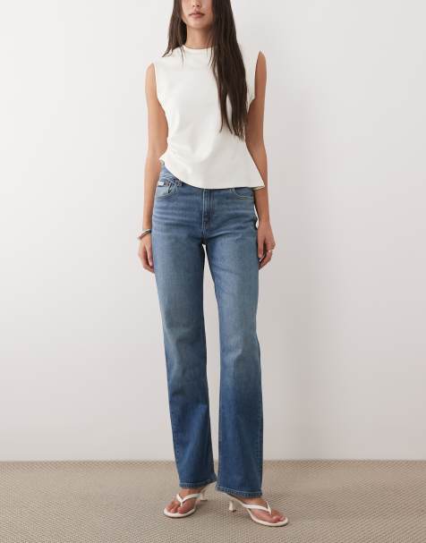 Calvin Klein Jeans high rise straight leg jeans in vintage mid wash blue - view 1