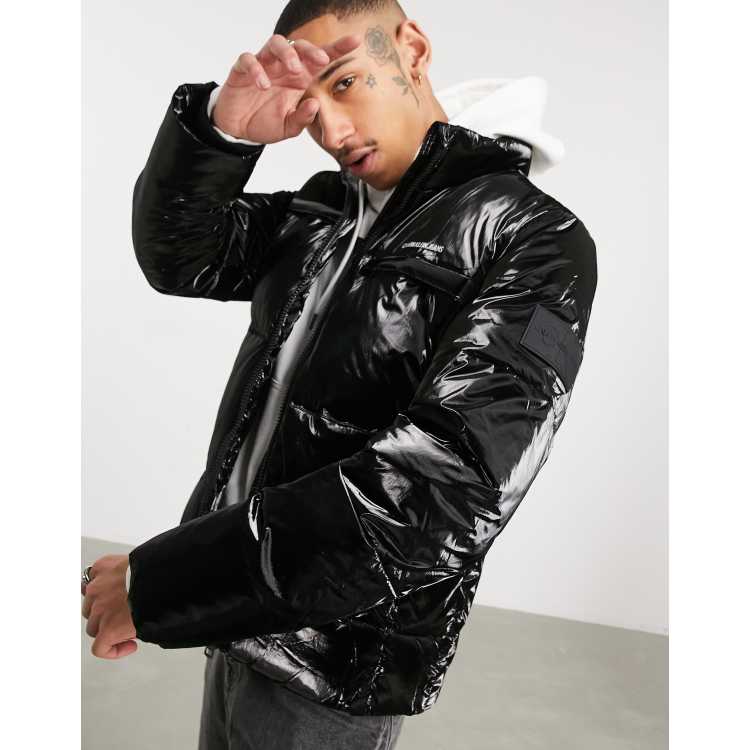 High Shine Puffer Jacket in Black