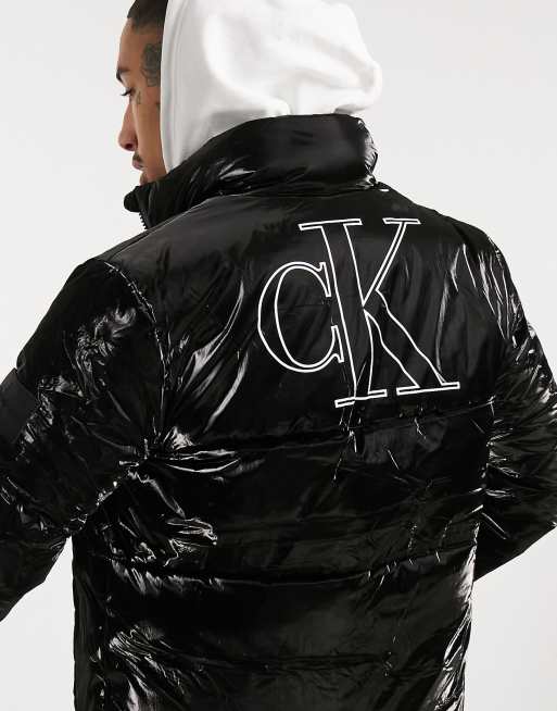 Calvin Klein Jeans high shine puffer jacket in black