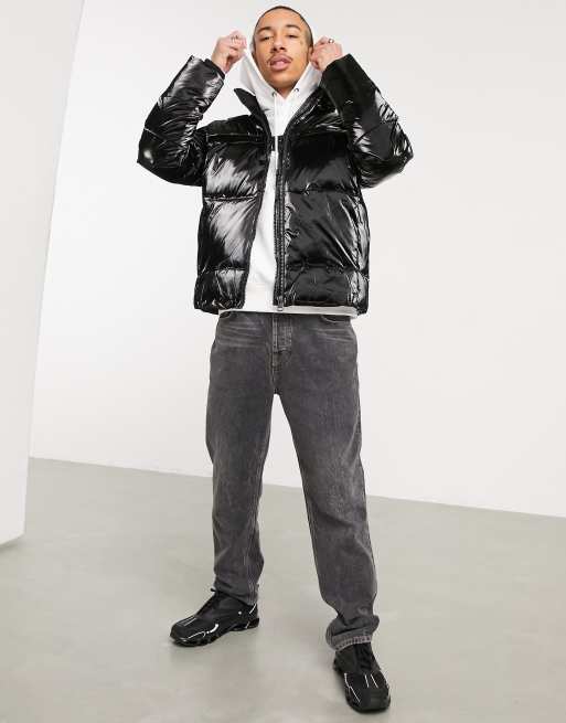 High Shine Puffer Jacket in Black