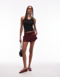 [Calvin Klein Jeans] Calvin Klein Jeans high shine shorts in burgundy-Red S Deep rouge