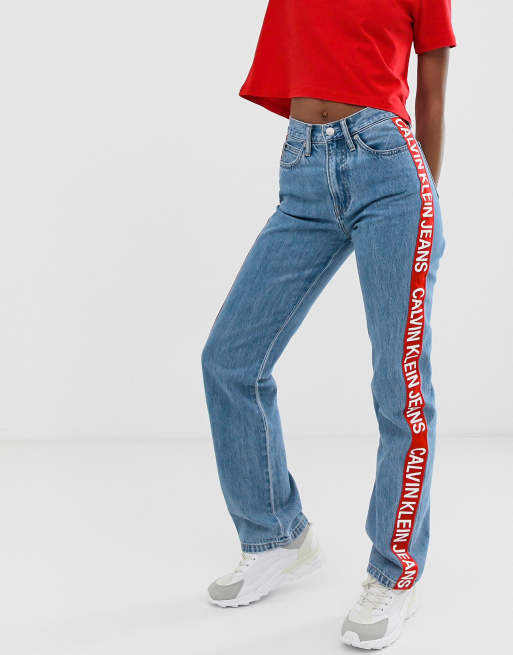 Calvin Klein Jeans high straight leg jean with logo taping | ASOS