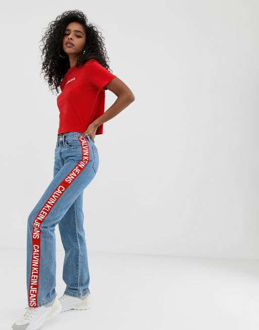 Calvin Klein Jeans high straight leg jean with logo taping | ASOS