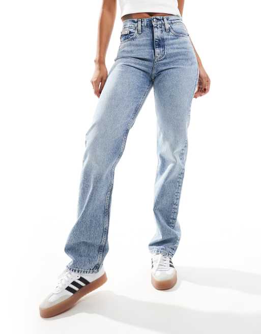 Calvin Klein Jeans - Højtaljede jeans med lige ben i blå mellemvask, 4 af 5