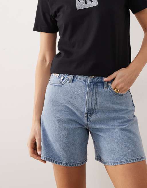 Calvin Klein Jeans - Højtaljede lyseblå denimshorts med A-form, 5 af 5