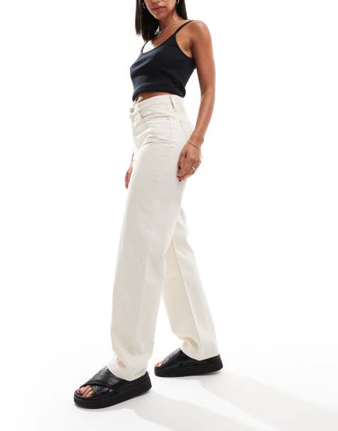 Calvin Klein Jeans - Højtaljede og løstsiddende jeans i ecrufarve - view 1