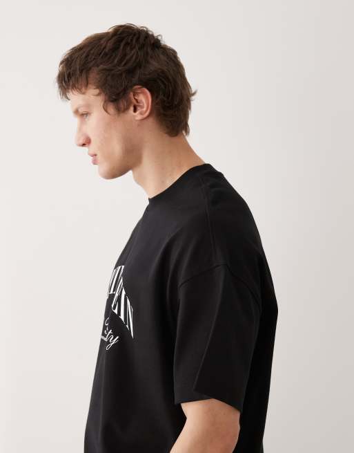 Calvin Klein Jeans – Hochwertiges, kastiges Relaxed-Fit-T-Shirt aus schwerem Stoff in Schwarz in Oversize-Passform, 4 von 5