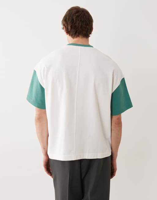 Calvin Klein Jeans – Hochwertiges, kastiges Relaxed-Fit-T-Shirt aus schwerem Stoff in Weiß und Grün mit Oversize-Passform, 3 von 5