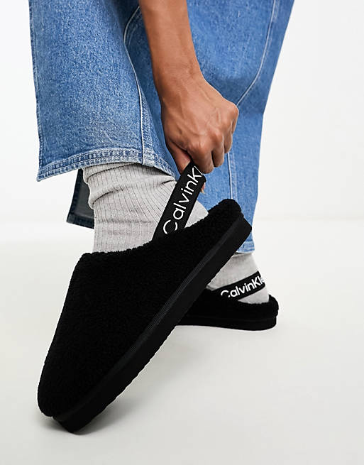 Calvin Klein Jeans home sherpa clog slippers in black | ASOS