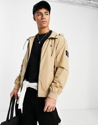Calvin Klein Jeans hooded harrington jacket in tan