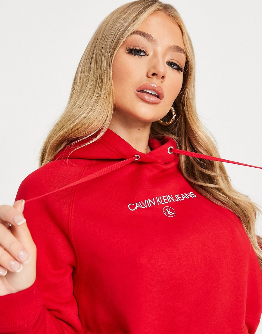 Calvin Klein Jeans - Hoodie met logo aan de voorkant in rood