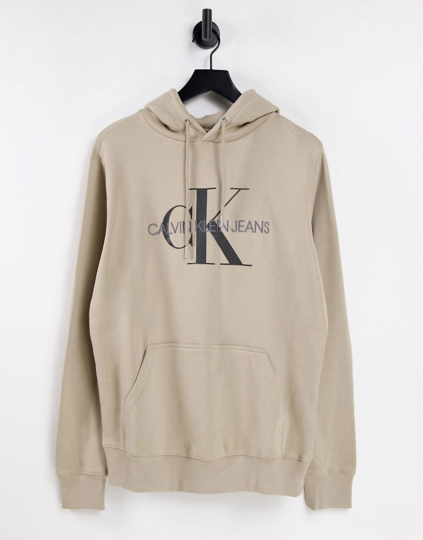 Calvin Klein Jeans - Hoodie met monogramlogo in stone-Neutraal