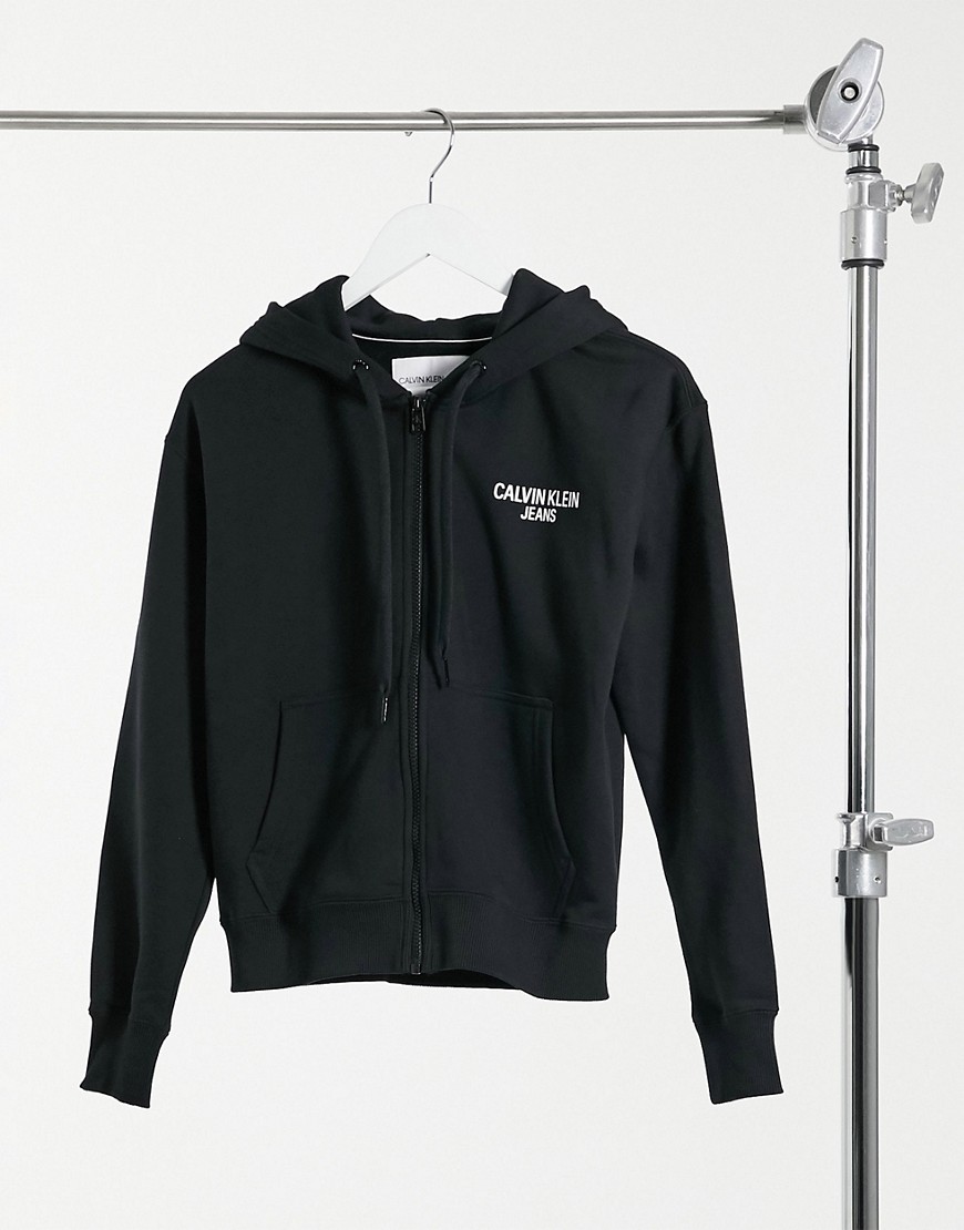 Calvin Klein Jeans - Hoodie met ritssluiting en logo op de achterkant in zwart
