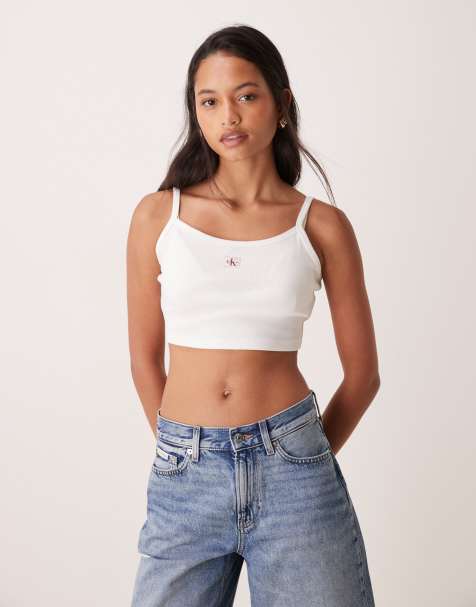 Calvin Klein Jeans - Hvid cropped tanktop med vævet mærke - view 1