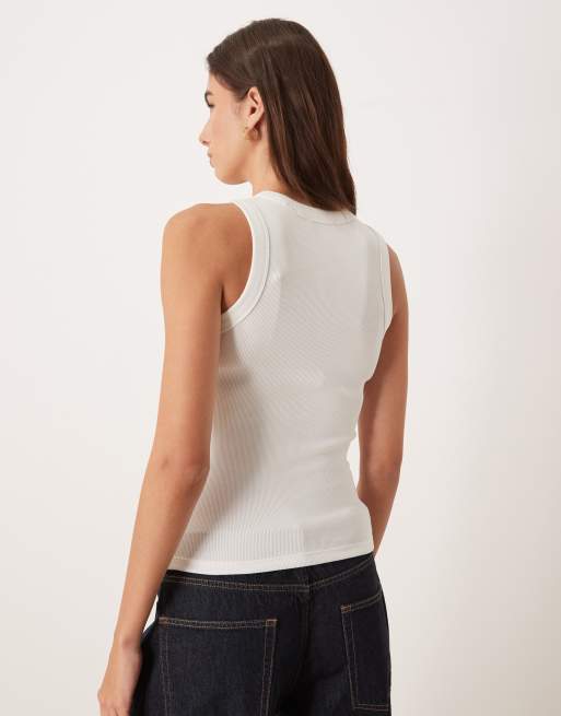 Calvin Klein Jeans - Hvid ribstrikket tanktop med monogram , 4 af 4