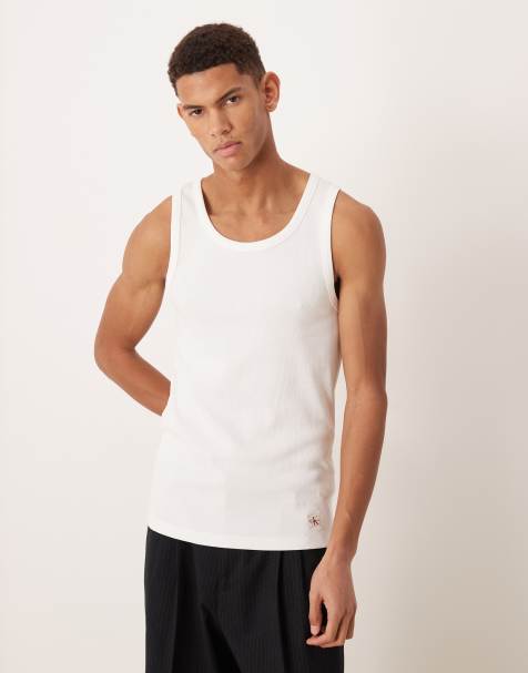 Calvin Klein Jeans - Hvid ribstrikket vest med mærke - view 1