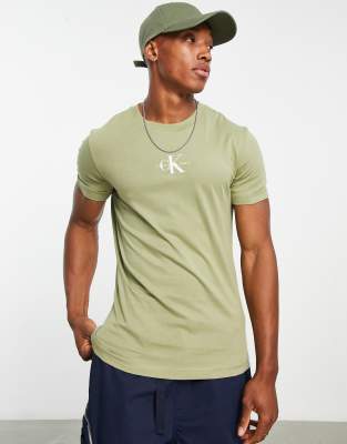 Calvin Klein Jeans icon monogram logo slim fit T-shirt in green