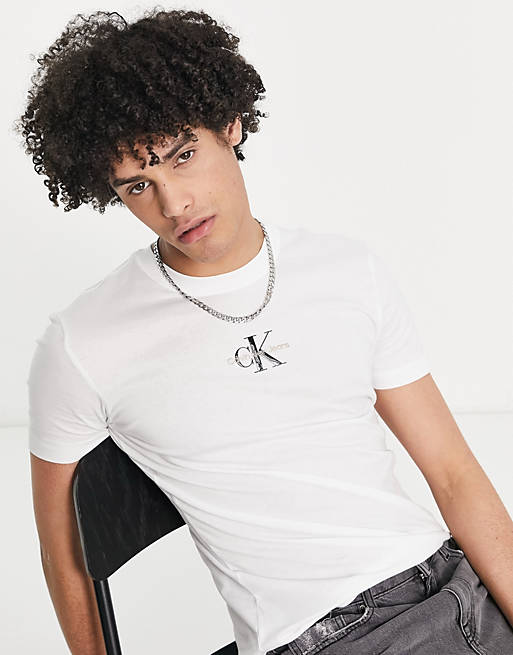 Calvin Klein Jeans icon monogram logo slim fit t-shirt in white | ASOS