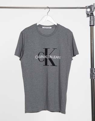 Calvin Klein Jeans iconic monogram slim t-shirt in gray-Black