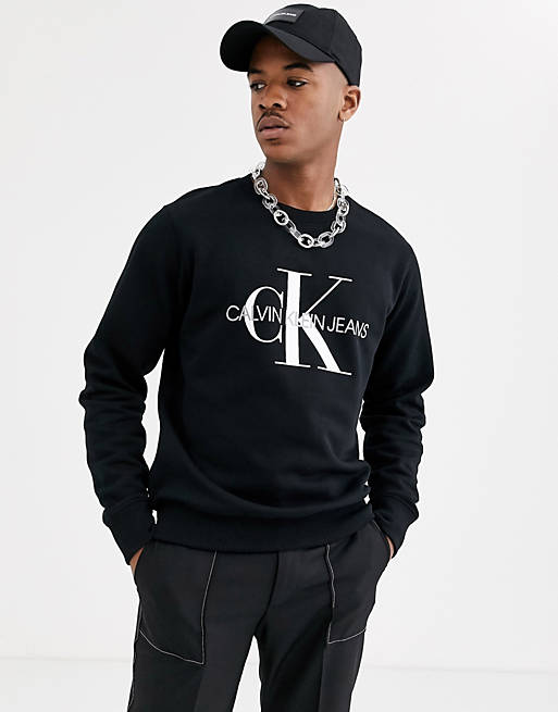 backup Ark Træde tilbage Calvin Klein Jeans iconic monogram sweatshirt in black | ASOS
