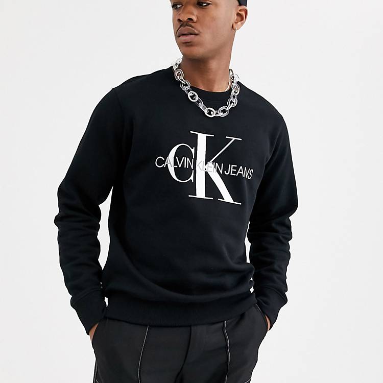 Calvin Klein Jeans iconic monogram sweatshirt in black | ASOS