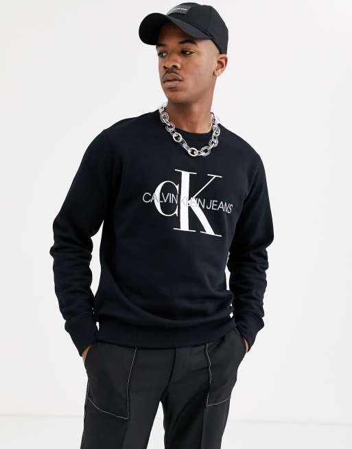 Calvin klein black shop crew neck sweatshirt