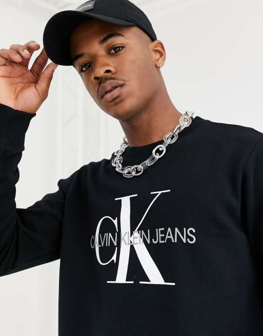 Buy Calvin Klein Jeans Women Black Crew Neck Monogram Logo Sweatshirt -  NNNOW.com