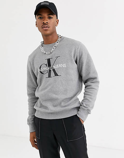 Calvin Klein Jeans iconic monogram sweatshirt in grey | ASOS