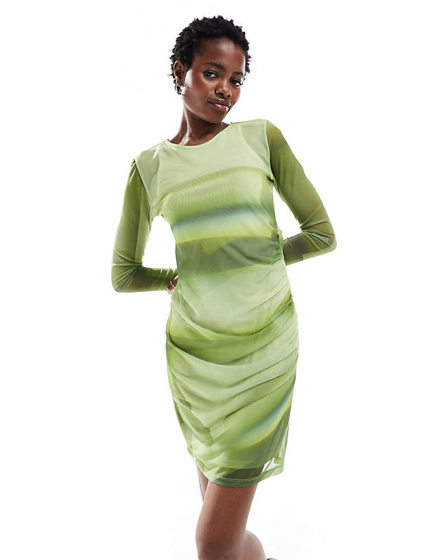 Calvin Klein Jeans - illuminated mesh dress in green multi