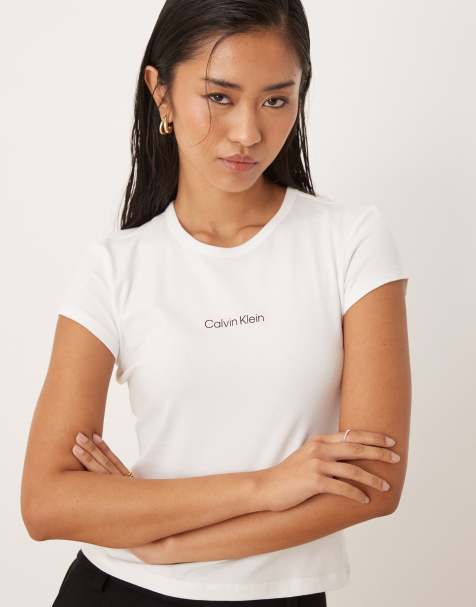 Calvin Klein Jeans institutional baby tee in white - view 1