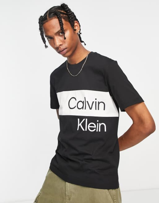 Calvin Klein Jeans institutional blocking t-shirt in black | ASOS